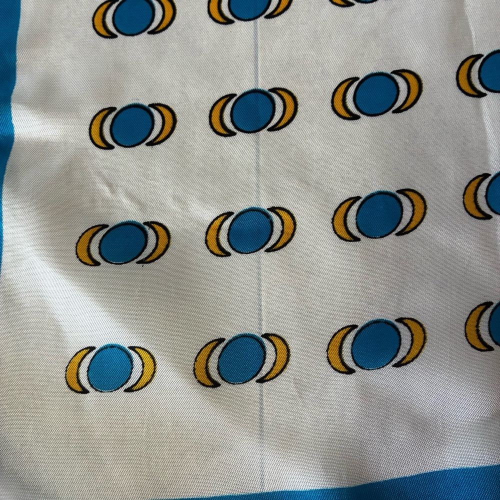 White With Yellow Moons & Blue Suns Patterned Square Scarf - Picture 3 of 8
